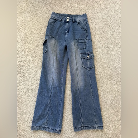 Women's Casual Straight Jeans Cargo Mop Pants Size Small Street Boho Hipster - Picture 6 of 6
